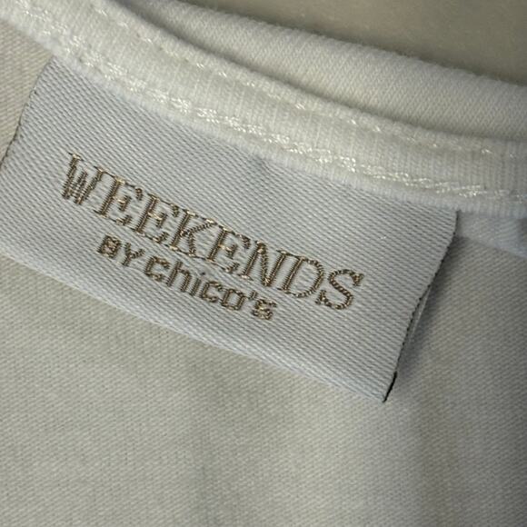 Chico's Shirt Blouse Womens Large White Scoop Neck Geometric Soft Stretch Casual - Picture 4 of 10